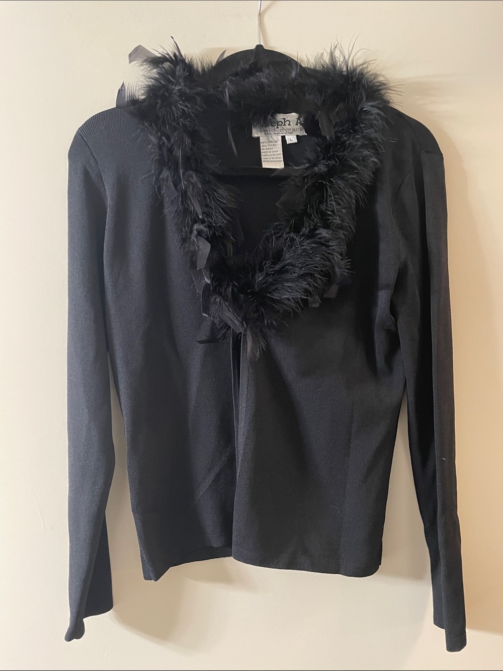 Joseph A Black Feather-Trim Cardigan Size L